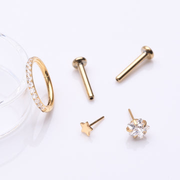 Detail View 1 of 3 Pcs of Assorted Dainty Stars Pure24K Titanium Stud & Clicker Package